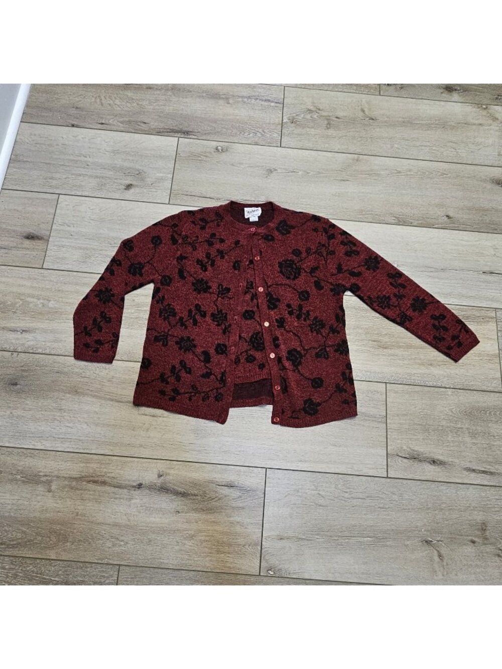 Vintage Mathias Faux Twinset Sweater Cardigan Red Black Floral S Small USA...